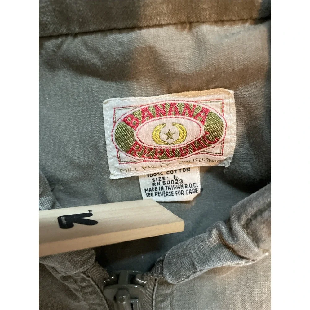 Vintage Banana Republic Vest Mens L Green Utility Safari Hunting 80s Khaki Zip